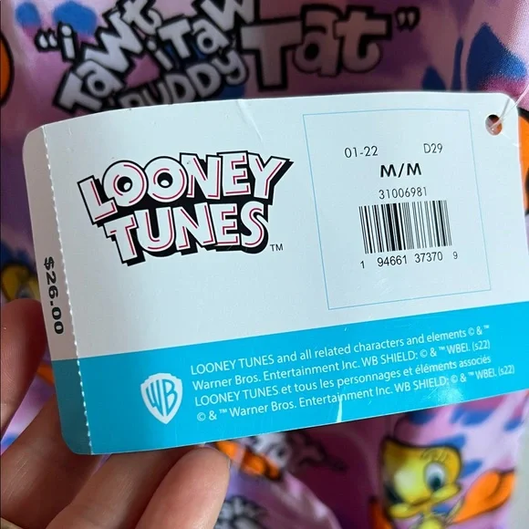 NWT Looney Tunes Tweety Bird Print V-Neck Scrub Top in Purple - Picture 6 of 7